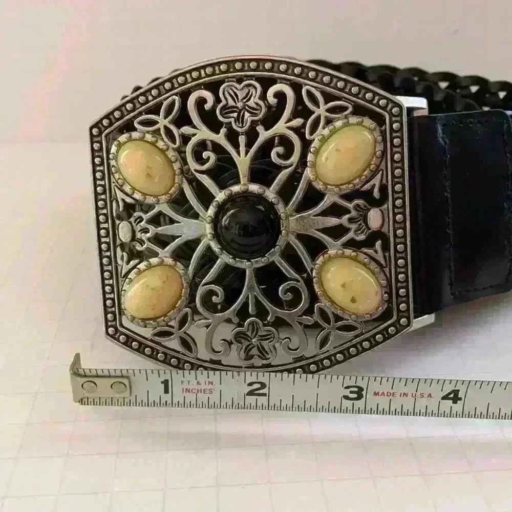 Chico’s wide weave belt,  silver and stone buckle